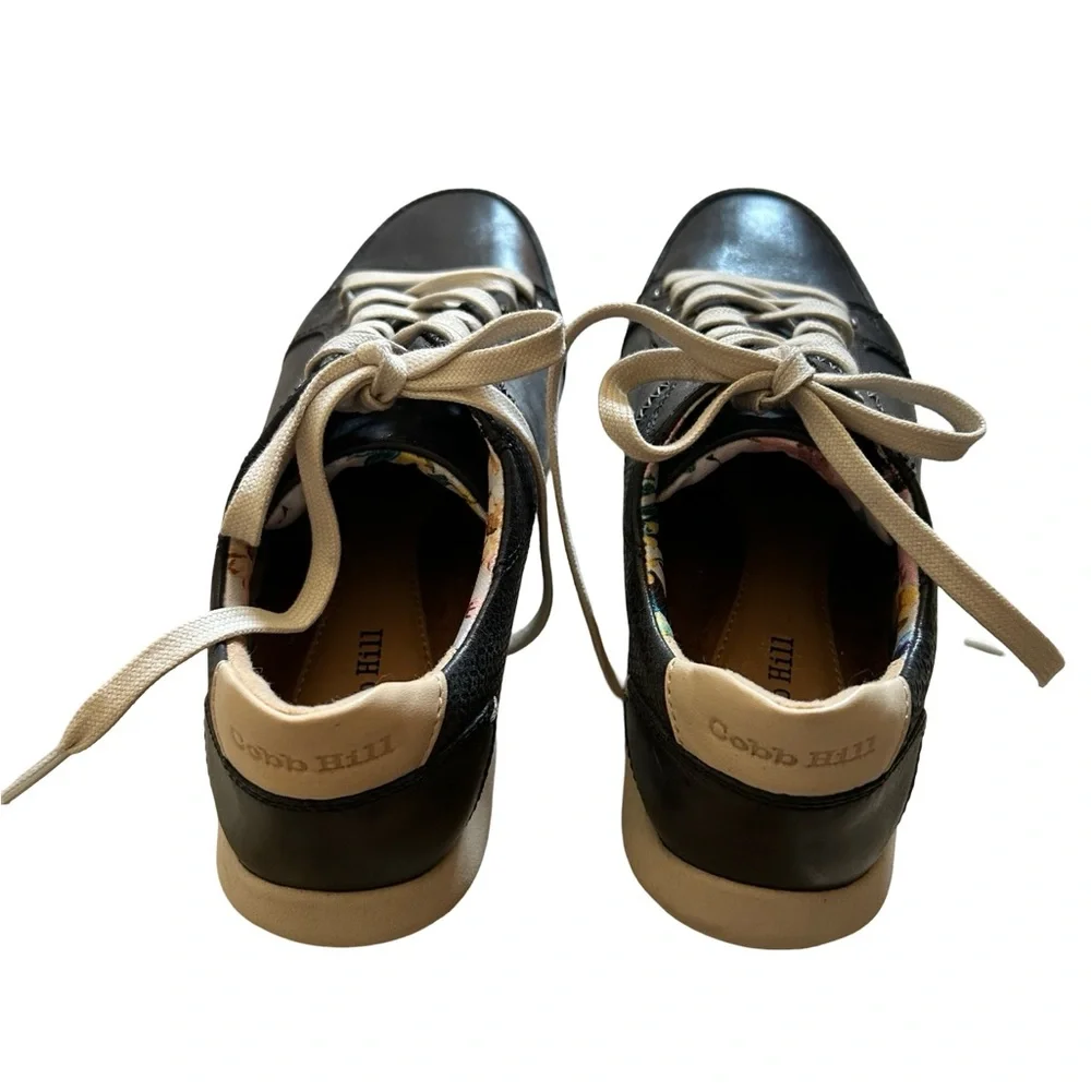 Cobb Hill By Rockport Amalie Black Cream Leather Tennis Laced Shoes Size 9